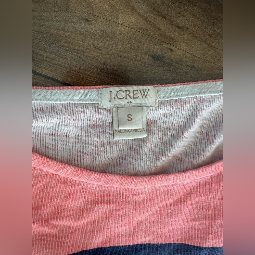 J Crew Striped Boatneck Top Pink Navy White Preppy Coastal Small - Picture 3 of 4